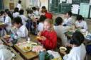 A Hampton Hill Junior School pupil gives Japanese food a try