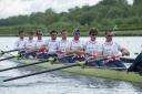 Pulling for you: Molesey Boat Club’s James Foad, far right, is back in the Team GB men’s eight crew for the European Championships next week, and second best will not be good enough