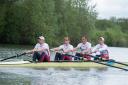 Ready for action: Surbiton's Mioe Sbihi, second from right, is in the Team GB men's four boat this weekend with Molesey Boat Club team-mates Andrew Triggs Hodge and George Nash