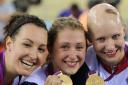 Joanna Rowsell with team mates Dani King and Laura Trott [picture: Andrew Milligan/PA Wire]