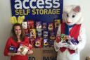 (l-r) Flick Hardingham from the Access Self Storage Easter Egg delivery team, with the Easter bunny