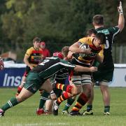 At the double: Richmond back rower Harry Edwards, who scored two tries at the weekend, tests the Ealing defence