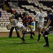 Welcome back: Richmond Ladies’ full back Fiona Pocock scores on her international return in Friday’s 42-13 win for England Women over Scotland Women. Pocock has not featured for England since 2013 due to a serious knee injury
