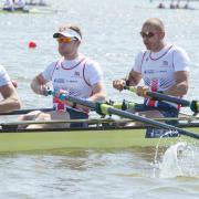 Winners: Moe Sbihi, second from right, with Molesey Boat Club team-mate George Nash, second from left, in action at the European Championships               Pictures: Peter Spurrier/Intersport Images
