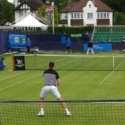 Saville (wearing black and white) in action at last year’s Surbiton Challenger