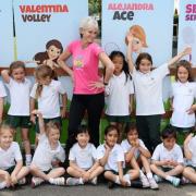 Doing it for the girls: Judy Murray and pupils from Surbiton Girls School                     Pictures: Rob Mullarkey