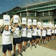 Eye opener: London Scottish at the start of their Walk for Water challenge at Twickenham stadium this week