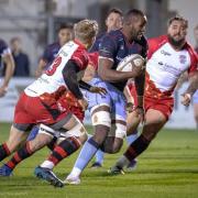 Namibian International Tjiuee Uanivi on the charge for London Scottish at Jersey Reds