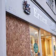 Boarded up: The jewellers after last October's raid