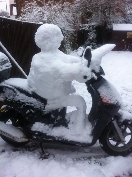 Snow pictures in Richmond and Twickenham - January 2013
Rebecca Fenlon from Mortlake sent in this picture of a snow-biker made by her sons River, Roman and Ryder.