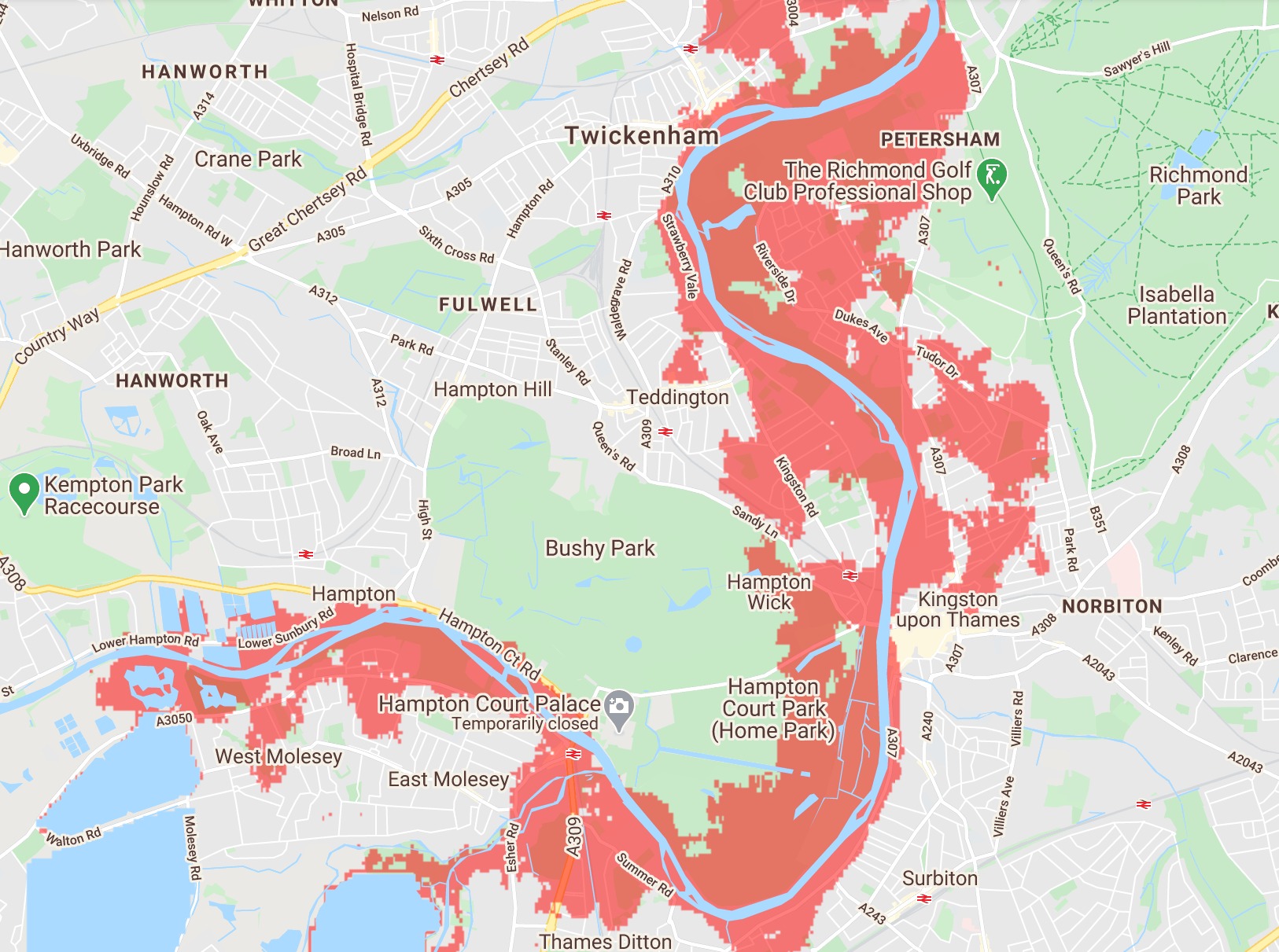 How parts of south London appear on the map. Picture: Climate Central