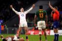 England's Jonny May celebrates as they are awarded a penalty