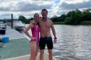 Andy Spencer is halfway through his swimming challenge, pictured here with his sister Natalie (Source: Macmillan)