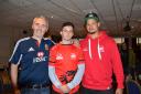 Flanked: London Wasps youngster Owain James, centre, with London Welsh minis chairman Gareth Vaughan Jones, left, and Welsh first team player Guy Armitage.
