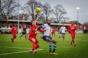 Casuals Gabriel Odunaike holds off a Carshalton defender in the 0-0 draw. Picture: Stuart Tree