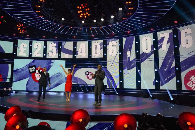 Richmond and Twickenham Times: BBC handout photo of (left to right) Paddy McGuinness, Davina McCall and Lenny Henry presenting Comic Relief 2021. A total of £45,938,942 was raised during the 2021 event. 