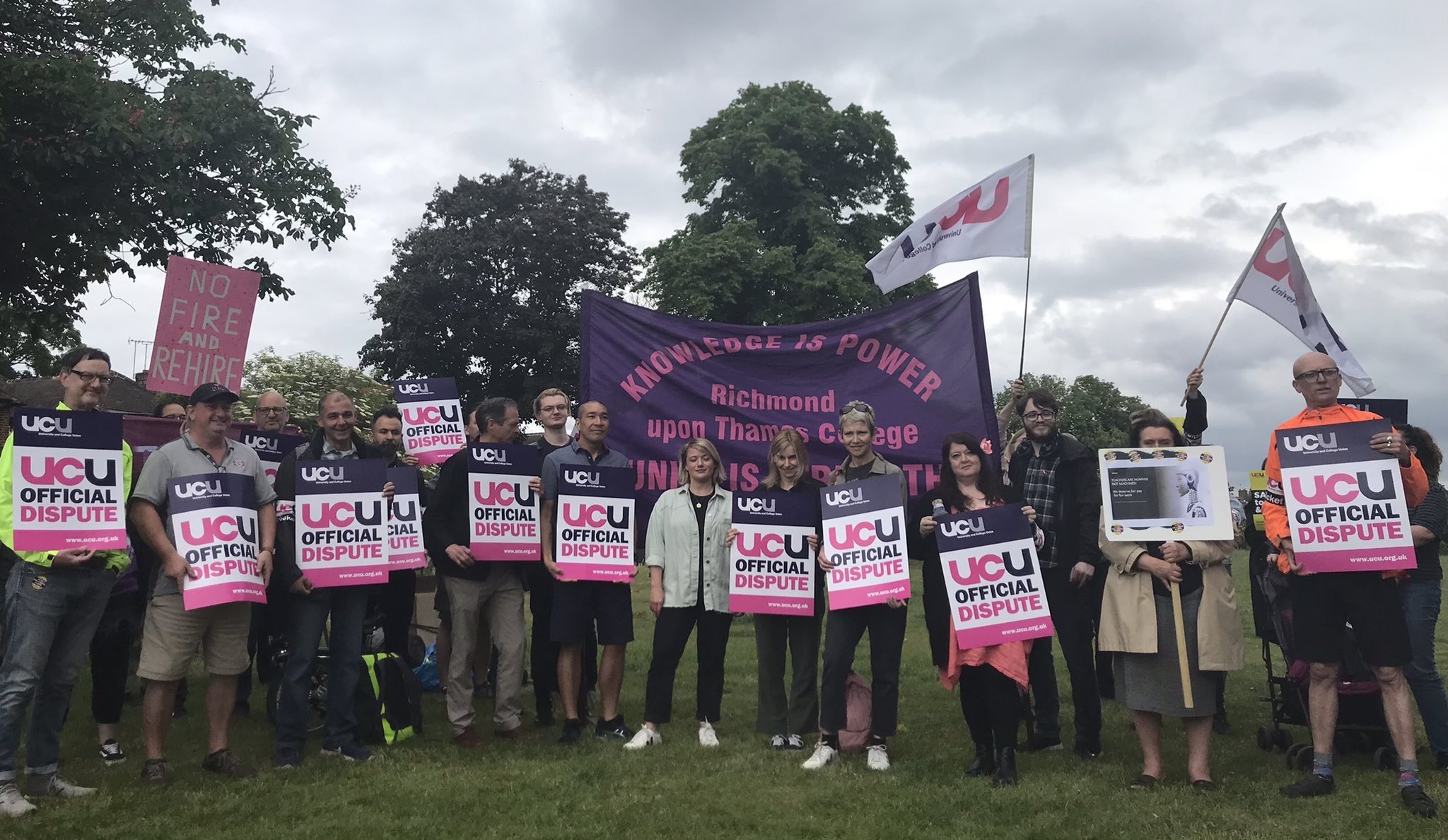 UCU members rally outside Richmond upon Thames College on 23 May. Credit: UCU