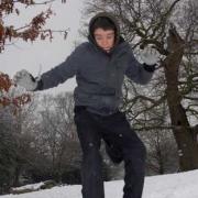 White out: Snowboarder John Shellie shows off at Richmond Park