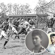 Princess Mary of Teck, Fred Spikesley and an artist's impression of the 1893 match. Images via Mark Metcalf