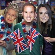 Patriotic: Shop owner Adrienne 'Souza as the Queen with the happy couple - or shop assistants Adam Downie and Alice Judd