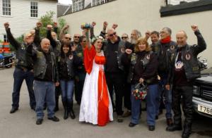 Cavalcade of bikers ride through Sutton to celebrate wedding with a difference