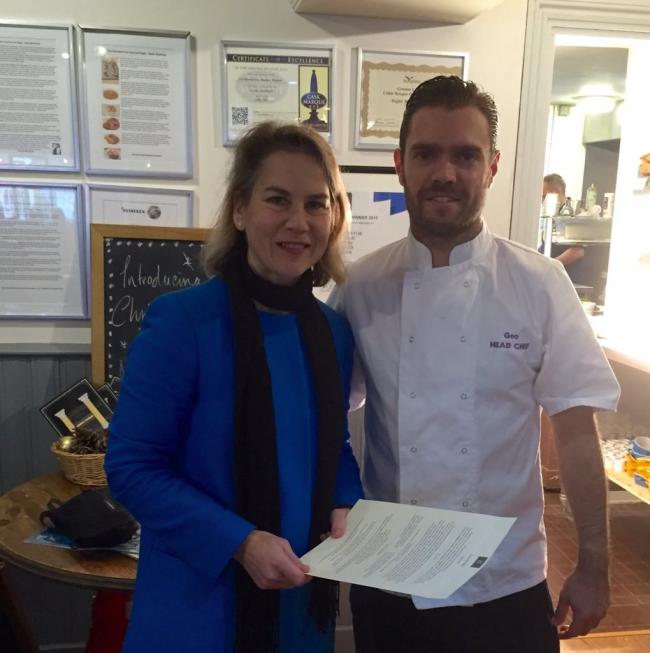 Twickenham MP Tania Mathias nominated Geo Bassani Lima, head chef and general manager at The Hampton, in the Parliamentary Pub Chef of the Year 2016 competition