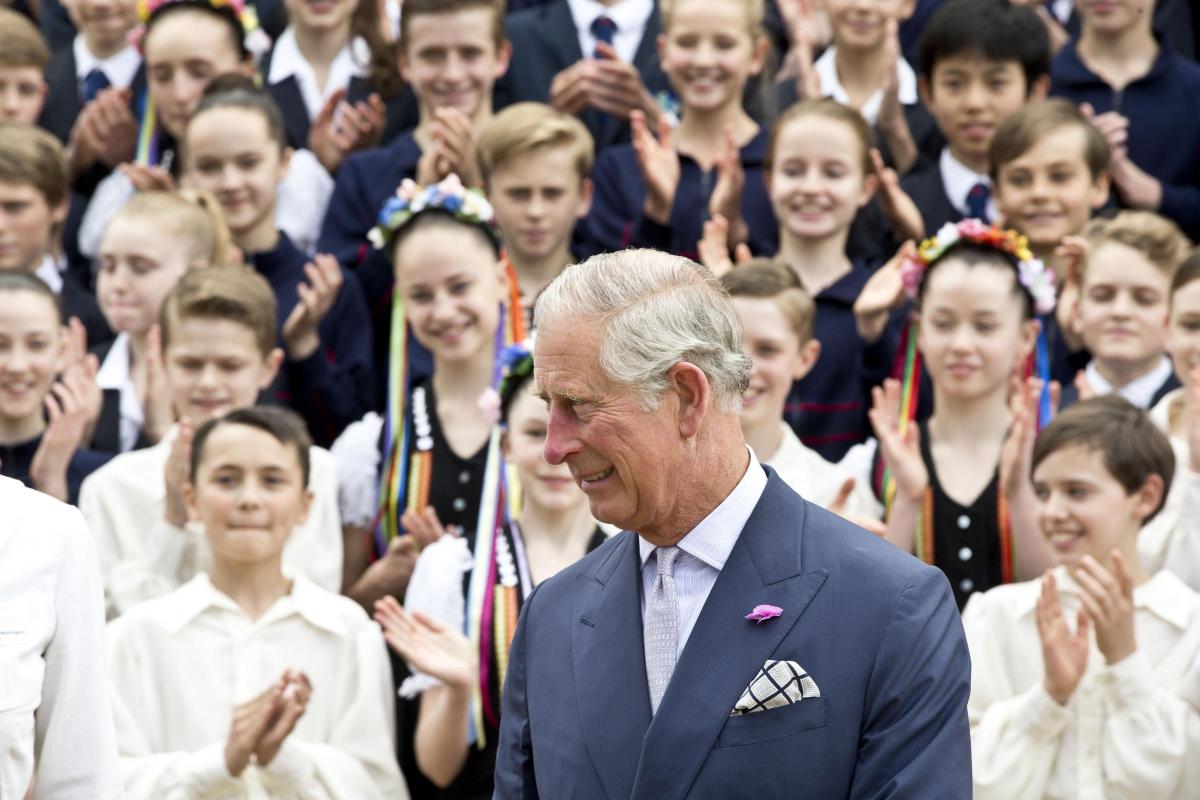 The Prince of Wales poses with the pupils of the Royal Ballet School